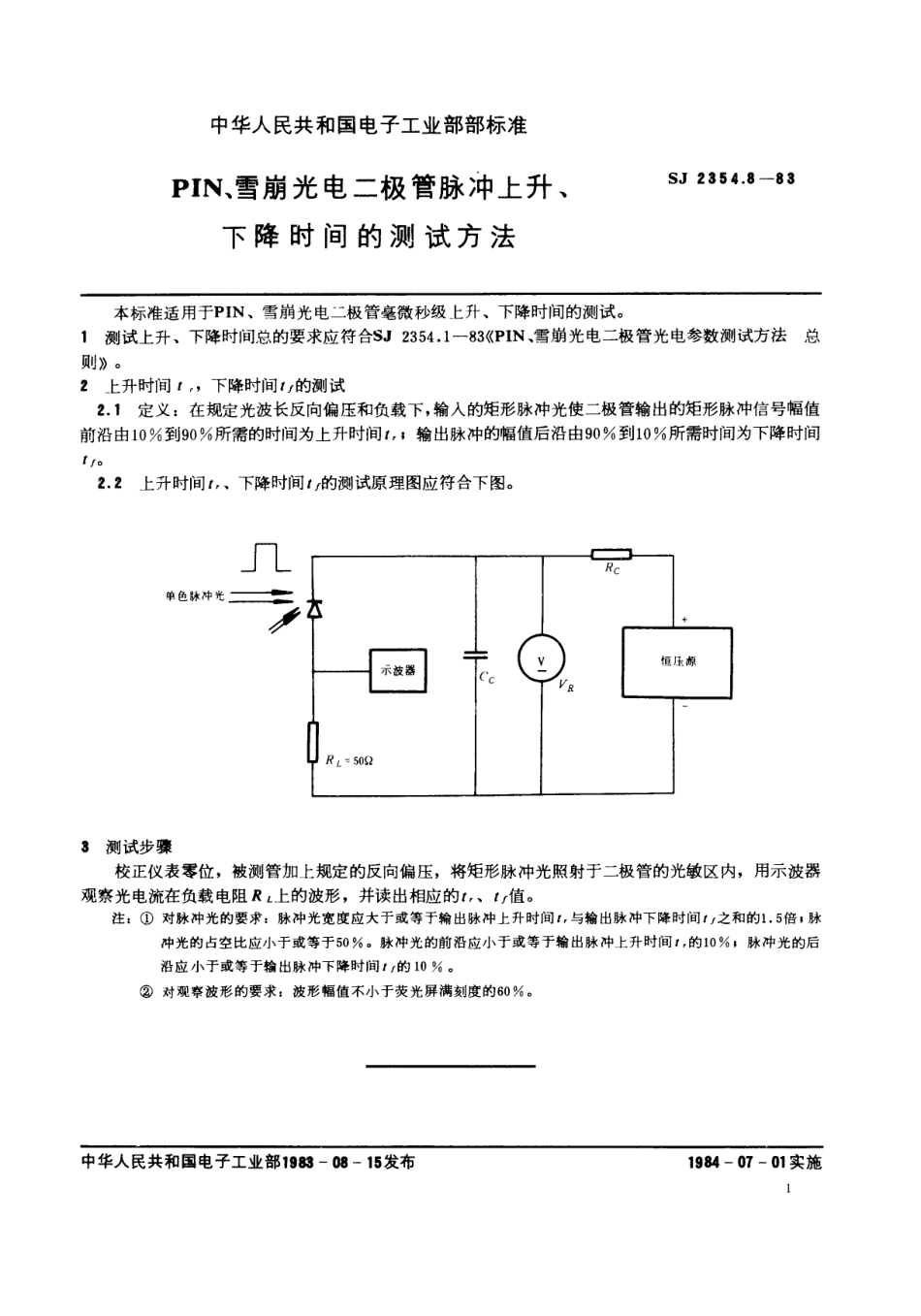 SJ 2354.8-1983 PIN、雪崩光电二极管脉冲上升、下降时间的测试方法.pdf_第1页