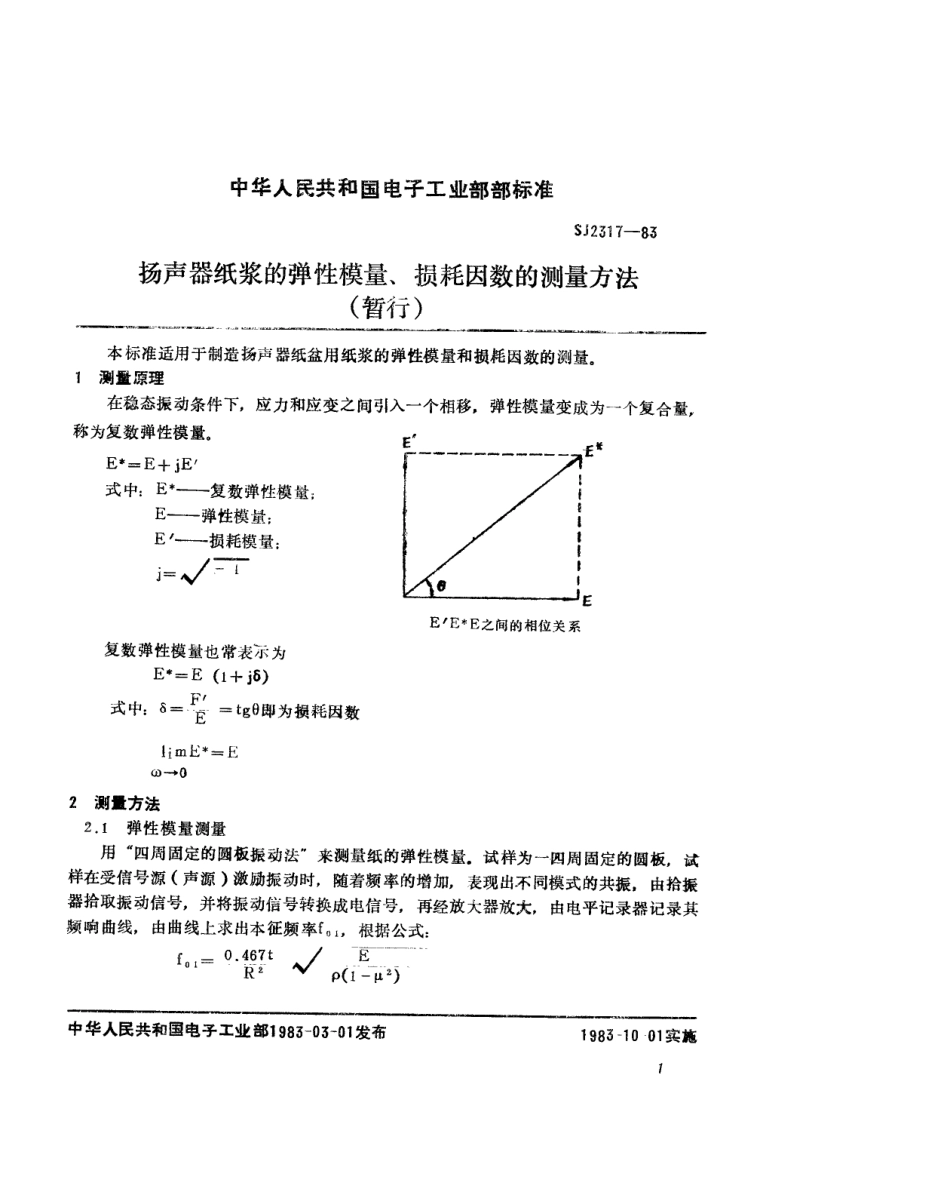 SJ 2317-1983 扬声器纸浆的弹性模量、损耗因数的测量方法.pdf_第2页
