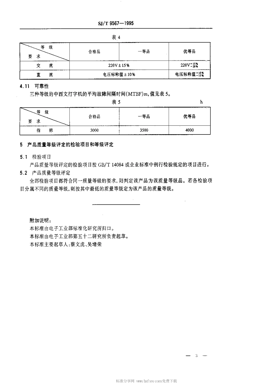 【电子行业军用标准】SJT 9567-1995 办公事务处理用中西文电子打字机质量等分标准.pdf_第3页