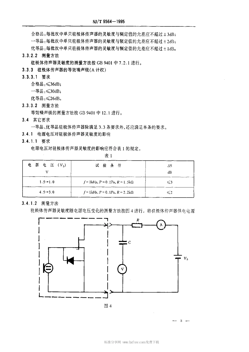 【电子行业军用标准】SJT 9564-1995 驻极体传声器质量等分标准.pdf_第3页