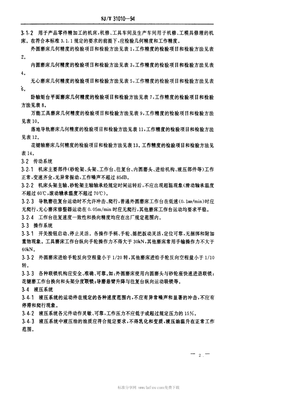 【电子行业军用标准】SJT 31010-1994 磨床完好要求和检查评定方法.pdf_第2页