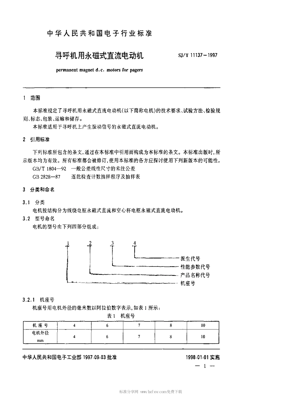 【电子行业军用标准】SJT 11137-1997 寻呼机用永磁式直流电动机.pdf_第3页