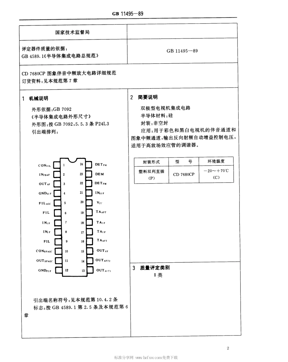 【电子行业军用标准】SJT 11088-1996 电子元器件详细规范 半导体集成电路CD7680CP图象伴音中频放大电路.pdf_第2页
