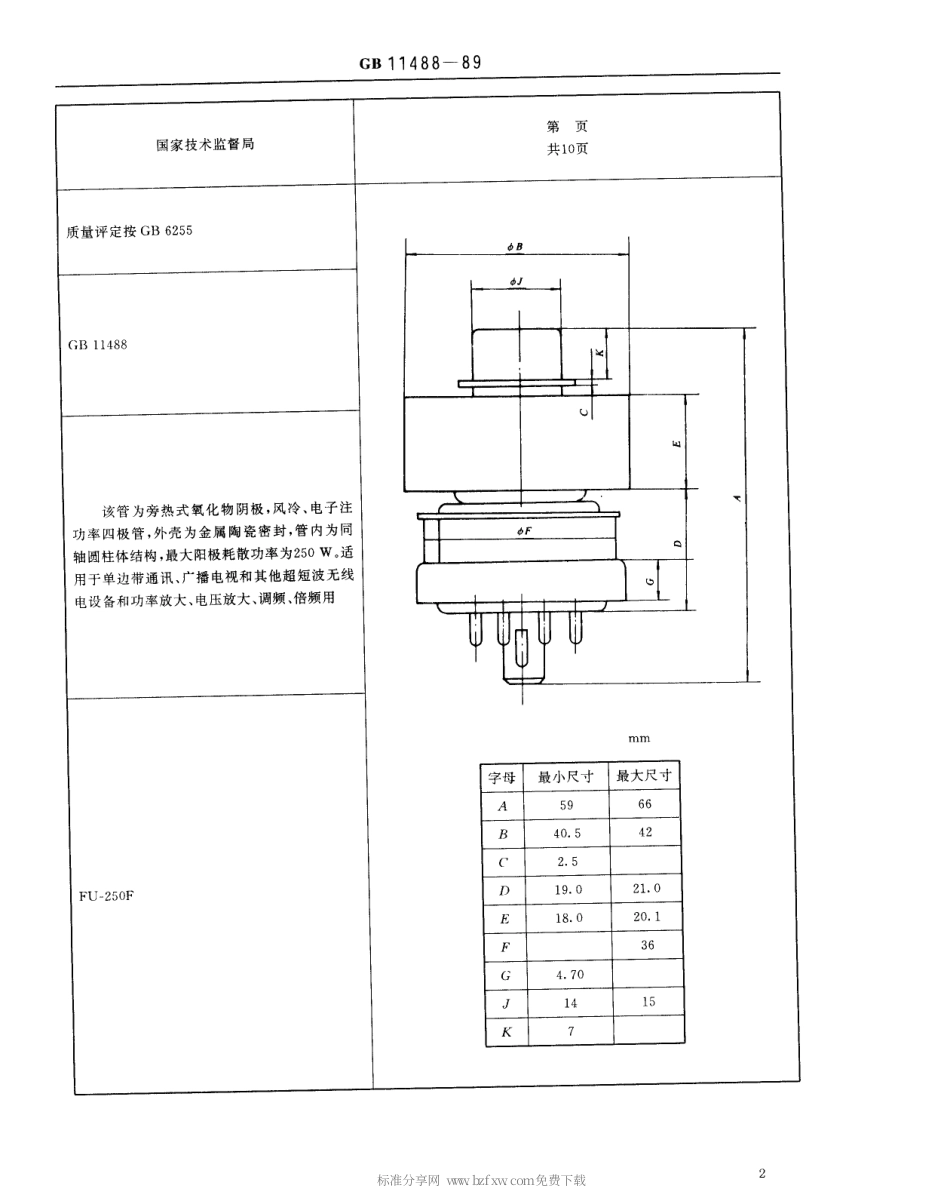 【电子行业军用标准】SJT 11083-1996 电子元器件详细规范FU-250F型电子管(可供认证用).pdf_第2页