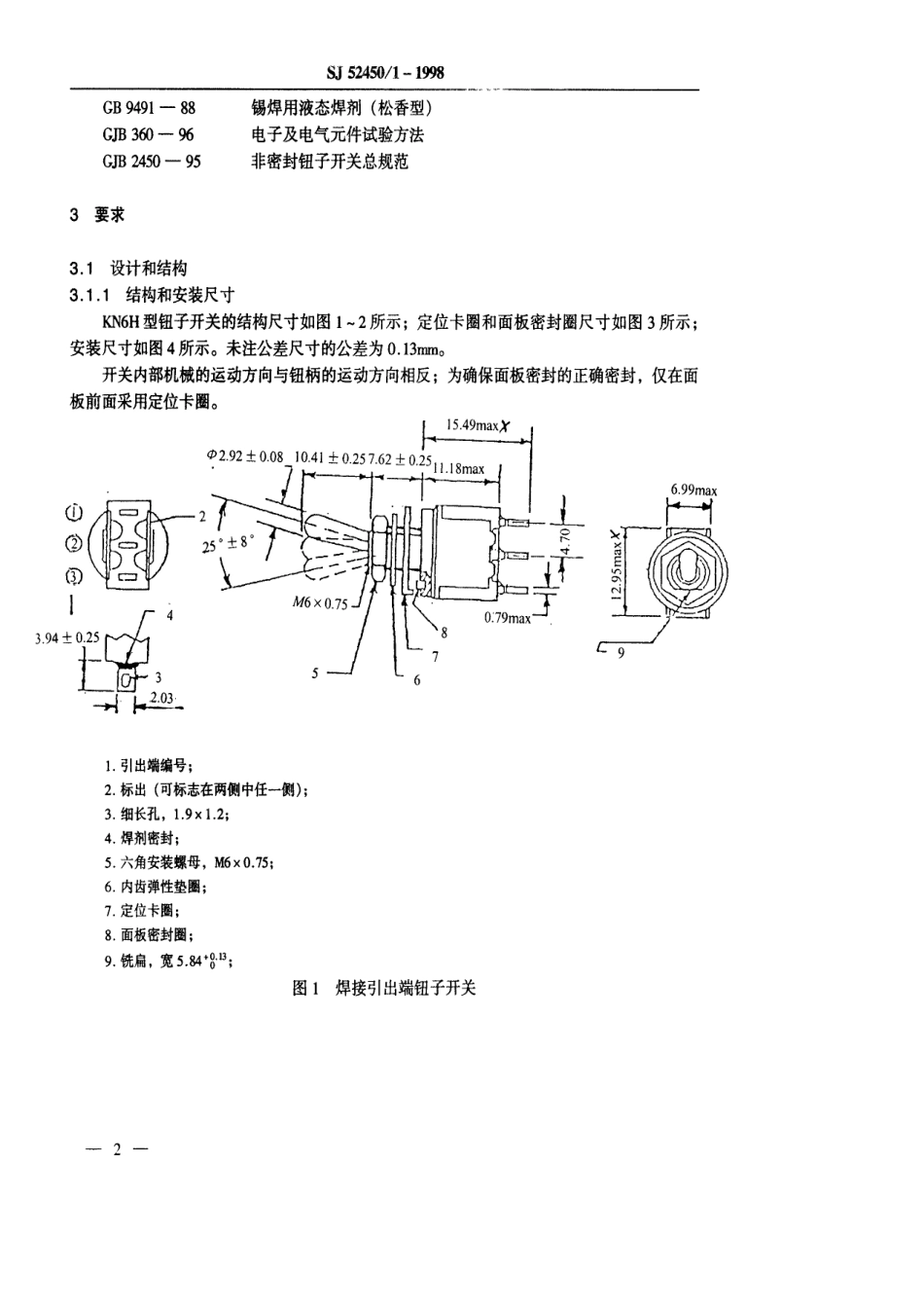 SJ 52450.1-1998 KN6H型钮子开关详细规范.pdf_第3页