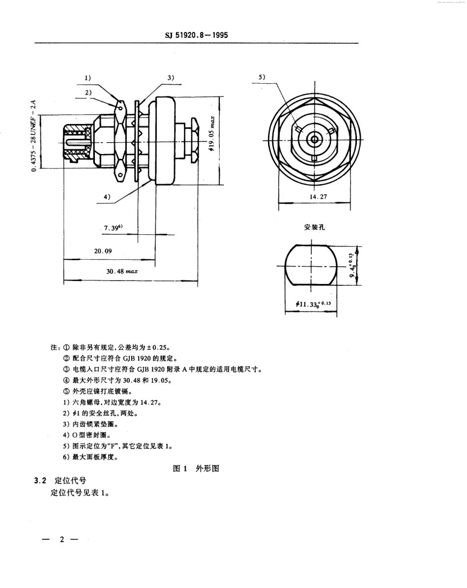 SJ 51920.8-1995 耐环境类小型同轴连接器-Ⅰ系列H级1型气密封同轴插座详细规范.pdf_第2页