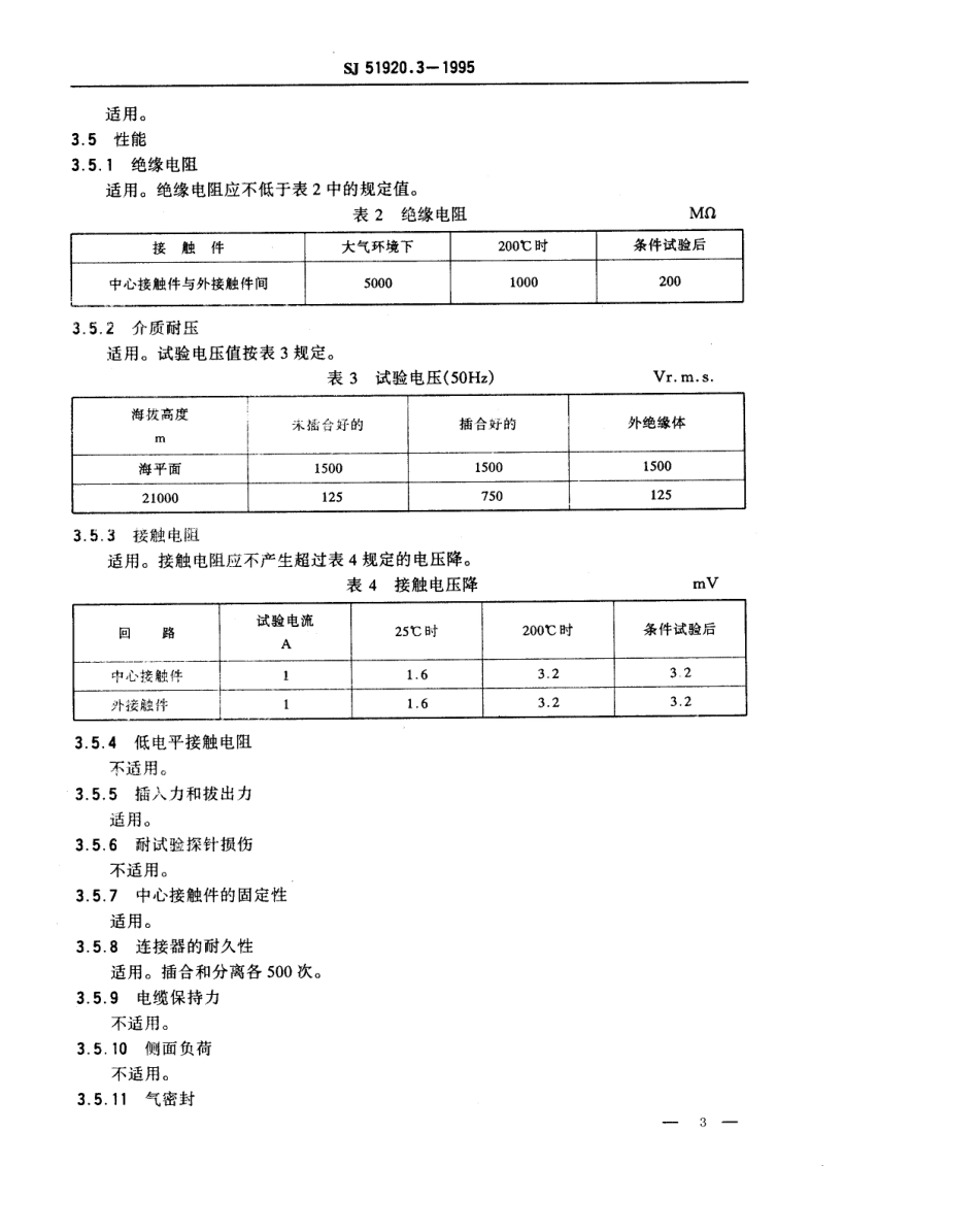 SJ 51920.3-1995 耐环境类小型同轴连接器 Ⅳ系列H级2型与地隔离的气密封插座详细规范.pdf_第3页