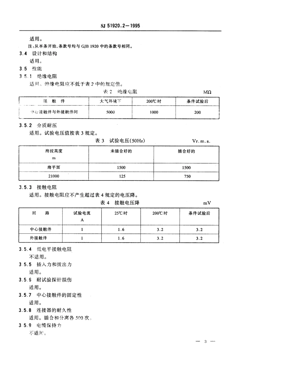 SJ 51920.2-1995 耐环境类小型同轴连接器 Ⅳ系列H级4型气密封同轴插座详细规范.pdf_第3页