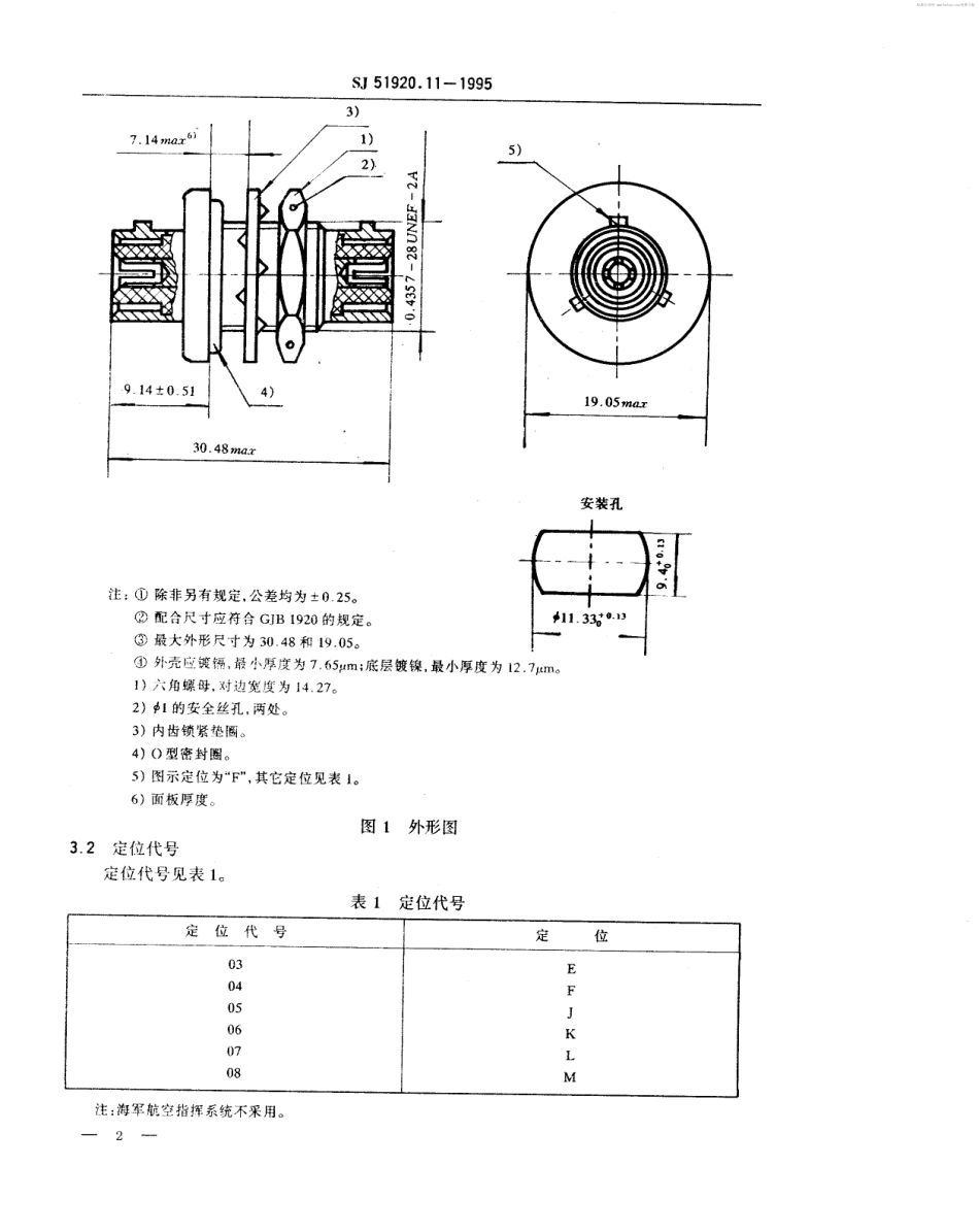 SJ 51920.11-1995 耐环境类小型同轴连接器-Ⅲ系列Y级5型直式阴转阴面板安装气密封转接器详细规范.pdf_第2页