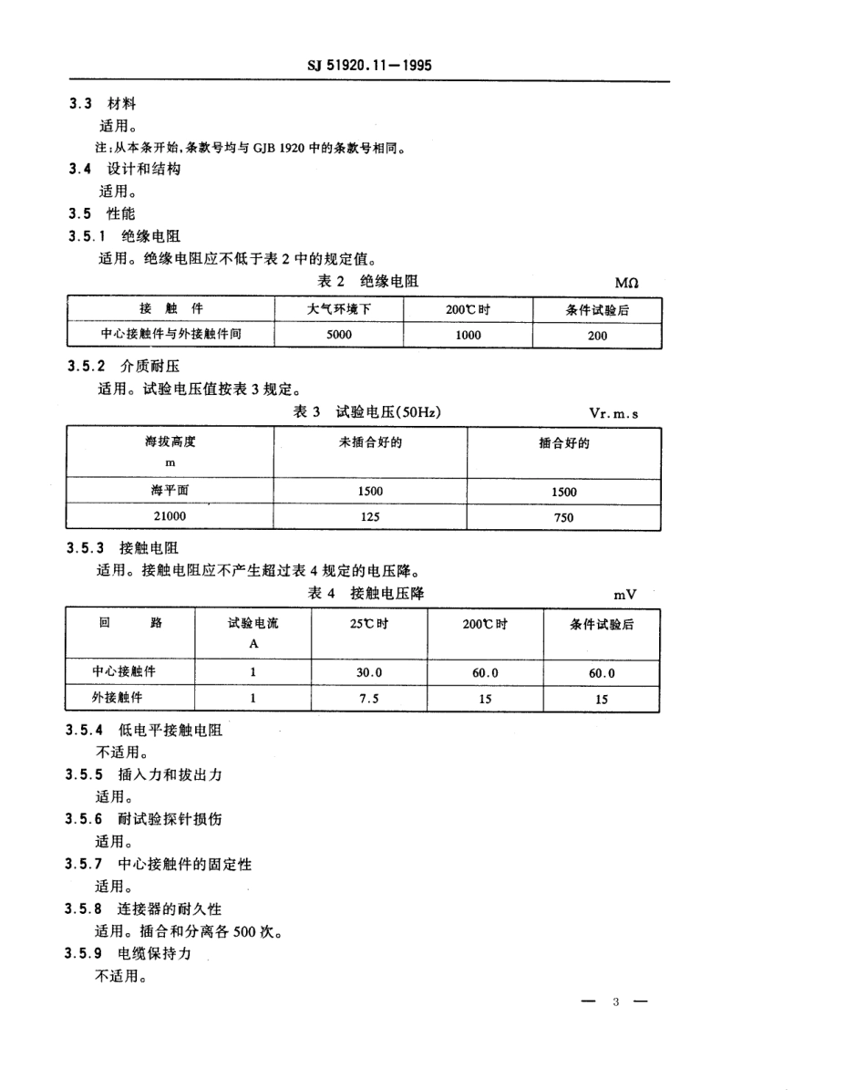 SJ 51920.11-1995 耐环境类小型同轴连接器-Ⅲ系列Y级5型直式阴转阴面板安装气密封转接器详细规范.pdf_第3页
