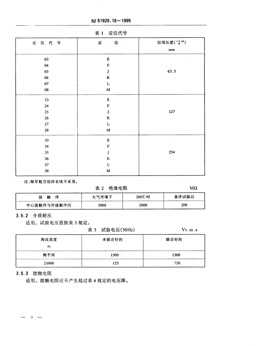 SJ 51920.10-1995 耐环境类小型同轴连接器-Ⅰ系列G级1型拉线脱离式插头详细规范.pdf_第3页