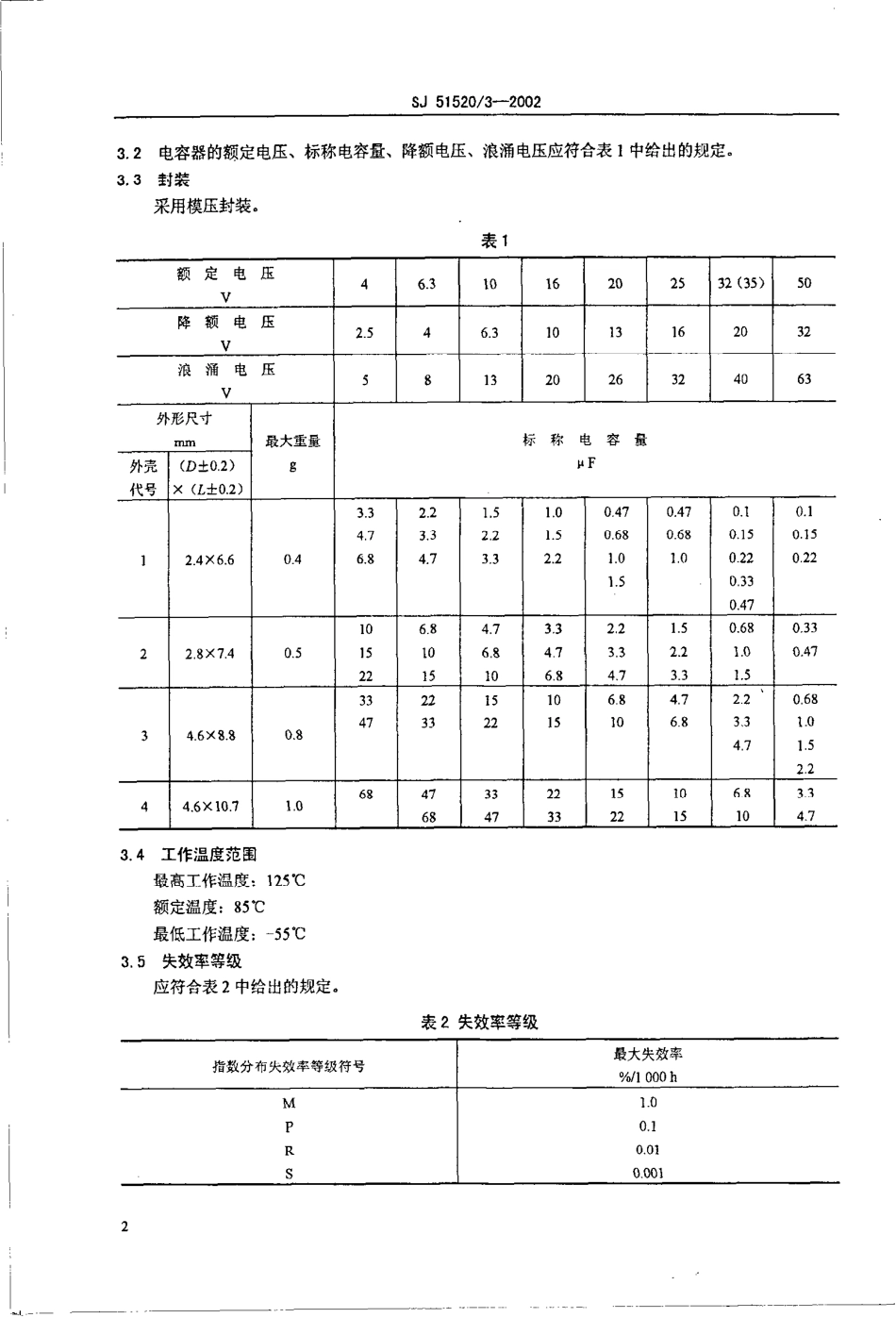 SJ 51520.3-2002 CAK43型有可靠性指标的模压固体电解质钽电容器详细规范.pdf_第3页