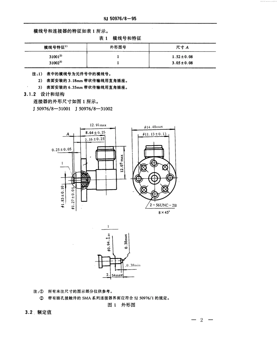 SJ 50976.8-1995 SMA系列(带状线或微带传输线用)插孔接触件8孔表面装接直角射频同轴插座连接器详细规范.pdf_第2页