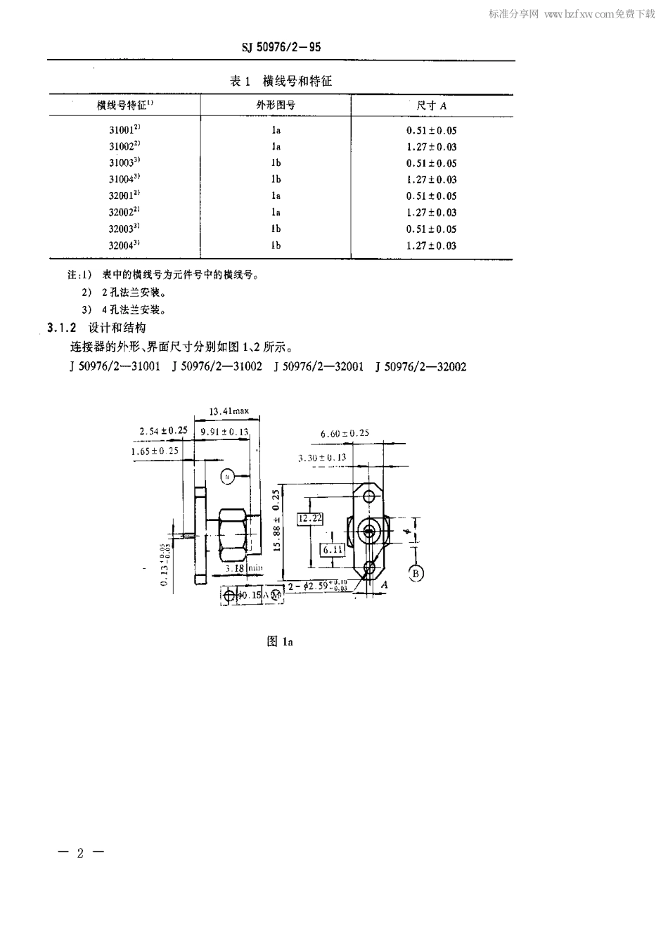 SJ 50976.2-1995 SMA系列(带状线或微带传输线用)插针接触件法兰安装微带接端射频同轴插座连接器.详细规范.pdf_第2页
