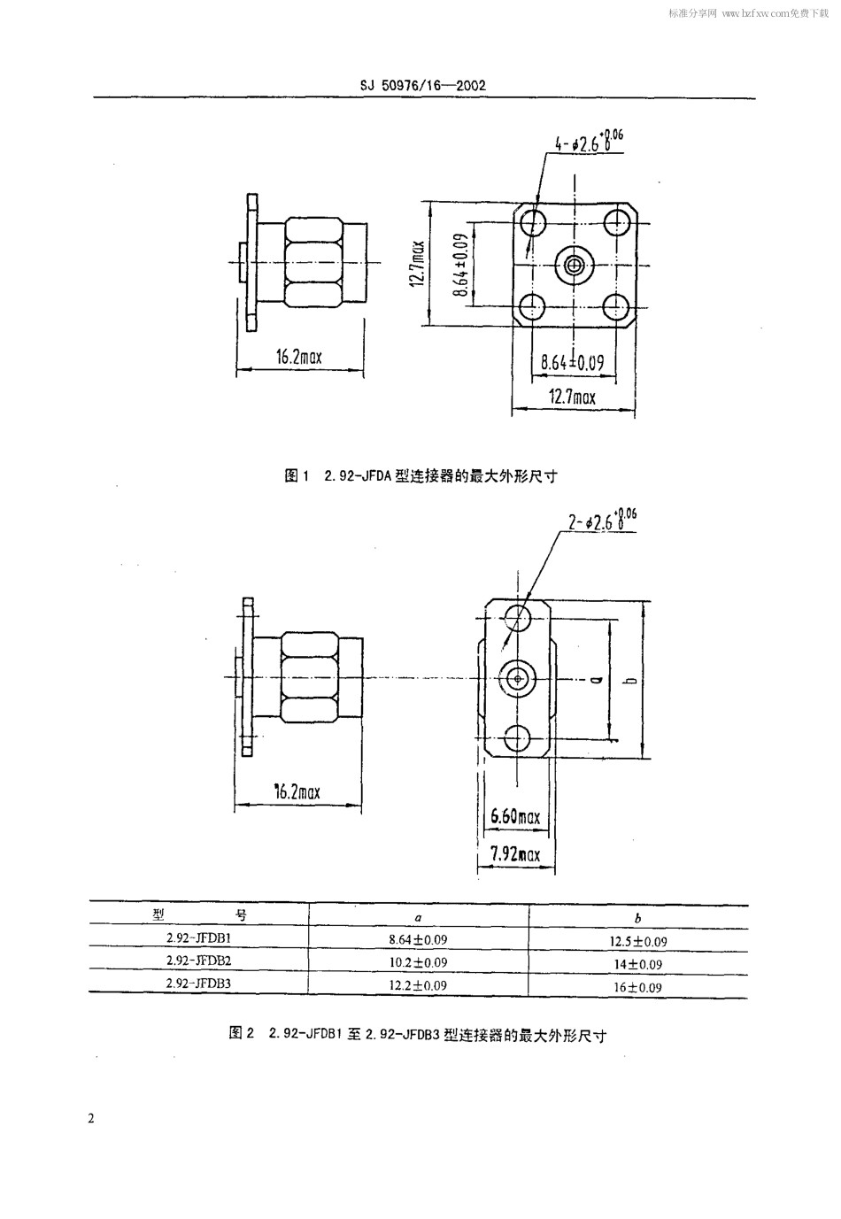 SJ 50976.16-2002 2.92系列(接微带)插针接触件法兰安装、射频同轴插座连接器详细规范.pdf_第2页