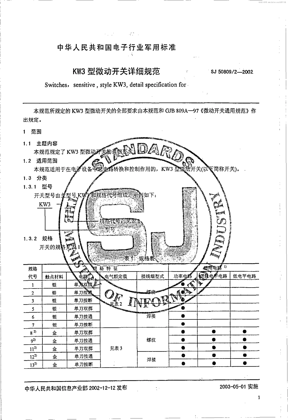 SJ 50809.2-2002 KW3型微动开关详细规范.pdf_第2页