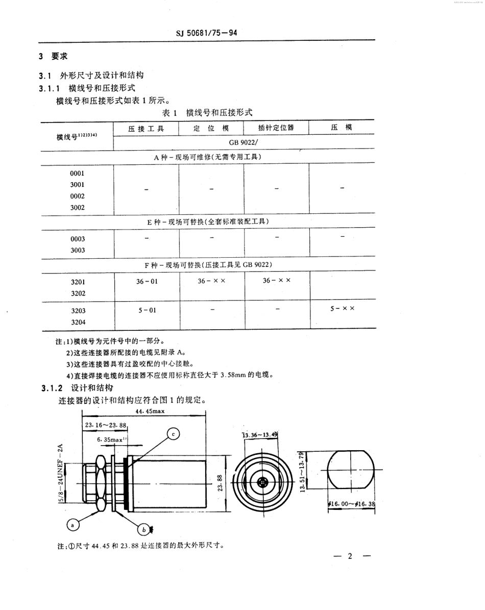 SJ 50681.75-1994 N系列(接半硬电缆)插孔接触件锁紧螺母安装2级射频同轴插座连接器详细规范.pdf_第2页