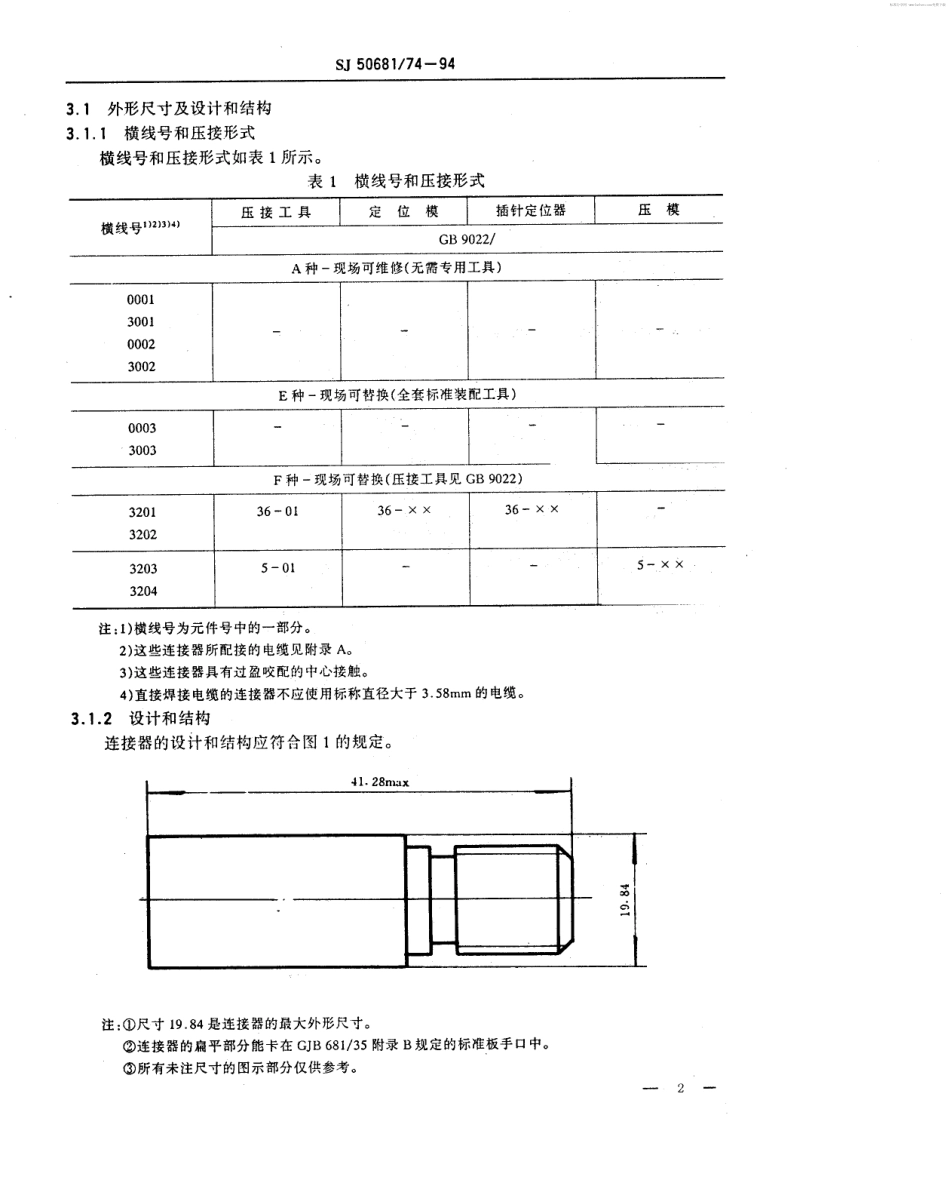 SJ 50681.74-1994 N系列(接半硬电缆)插孔接触件2级射频同轴插头连接器详细规范.pdf_第2页