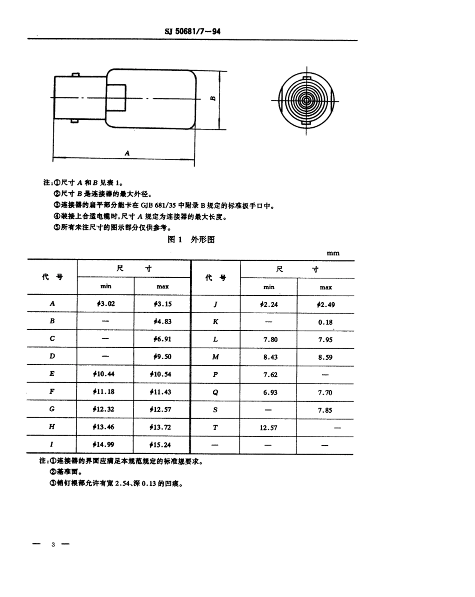 SJ 50681.7-1994 C系列(接电缆)插孔接触件2级射频同轴插头连接器详细规范.pdf_第3页