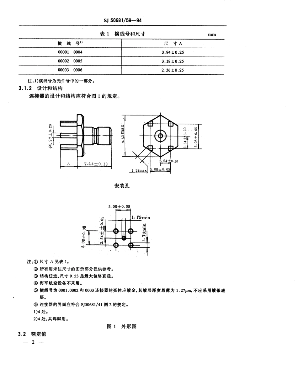 SJ 50681.59-1994 SMB系列(不接电缆)插针接触件印制电路板用2级射频同轴插座连接器详细规范.pdf_第3页