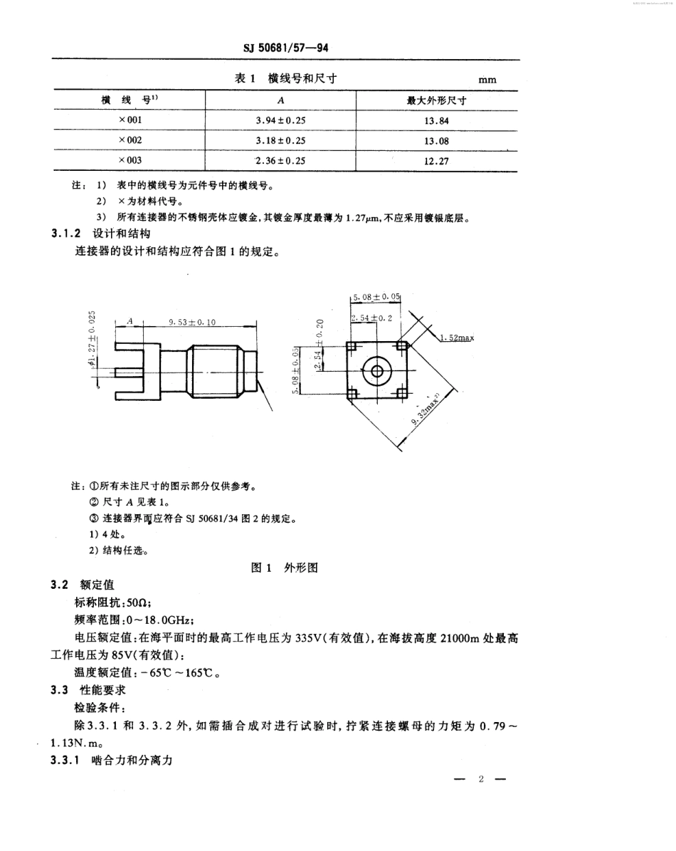 SJ 50681.57-1994 SMA系列(不接电缆)插孔接触件印制电路板用2级射频同轴插座连接器详细规范.pdf_第2页
