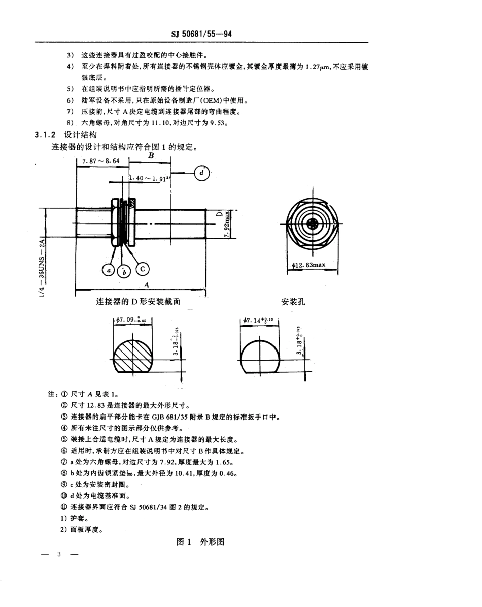 SJ 50681.55-1994 SMA系列(接半硬电缆)插孔接触件锁紧螺母安装2级射频同轴插座连接器详细规范.pdf_第3页