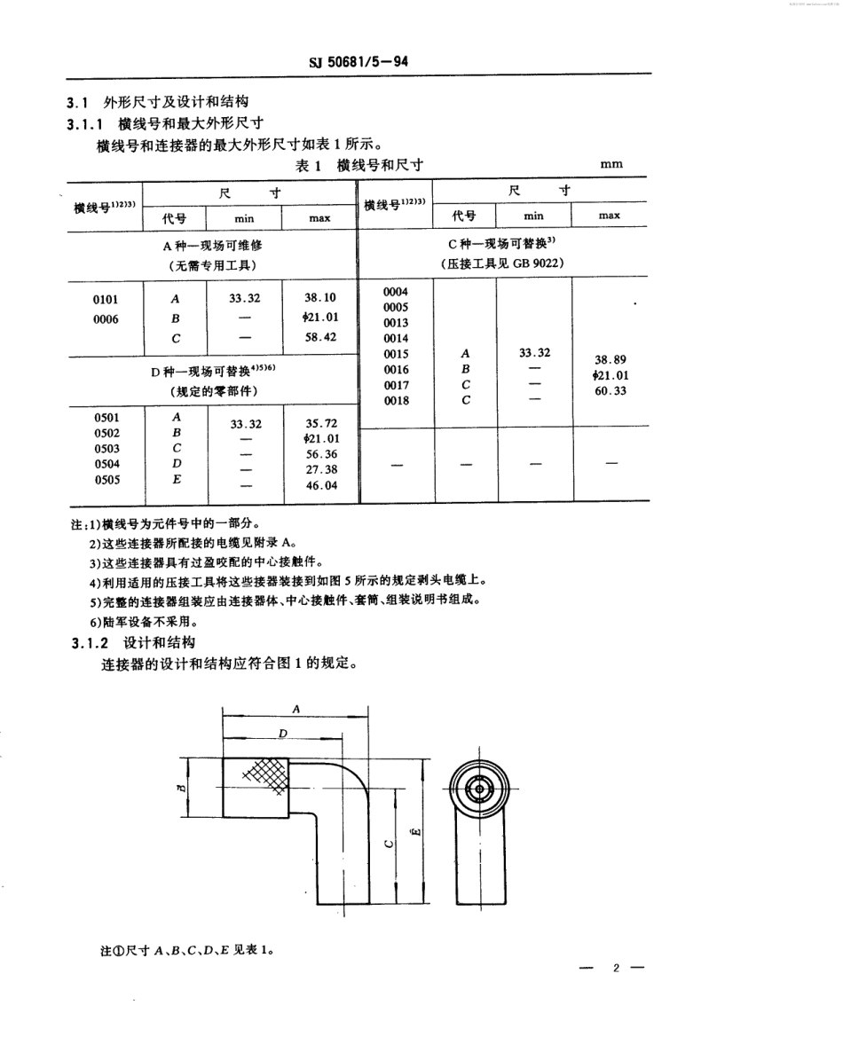 SJ 50681.5-1994 N系列(接电缆)插针接触件直角2级射频同轴插头连接器详细规范.pdf_第2页