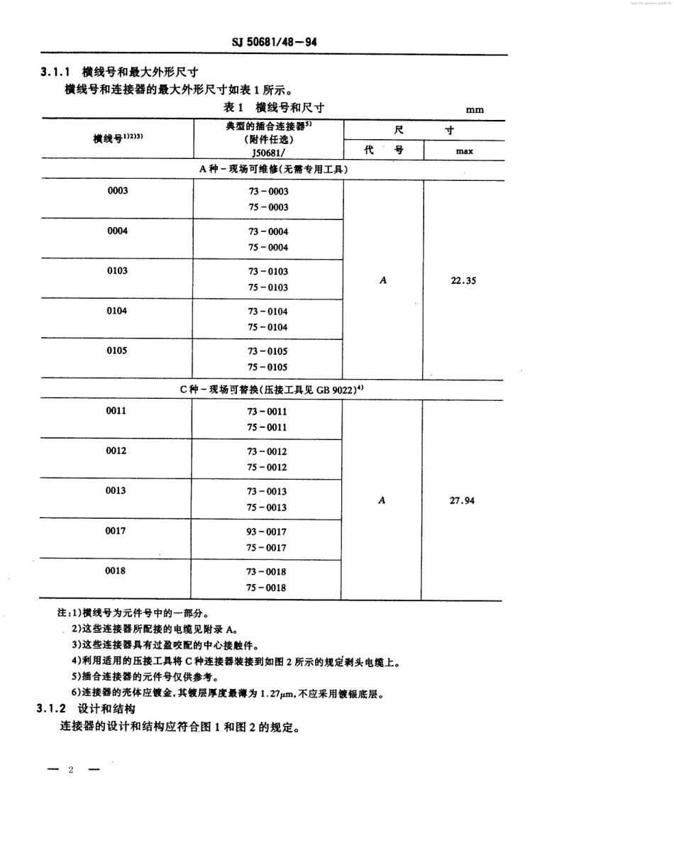 SJ 50681.48-1994 SMC系列(接电缆)插针接触件背面锁紧螺母安装2级射频同轴插座连接器详细规范.pdf_第2页