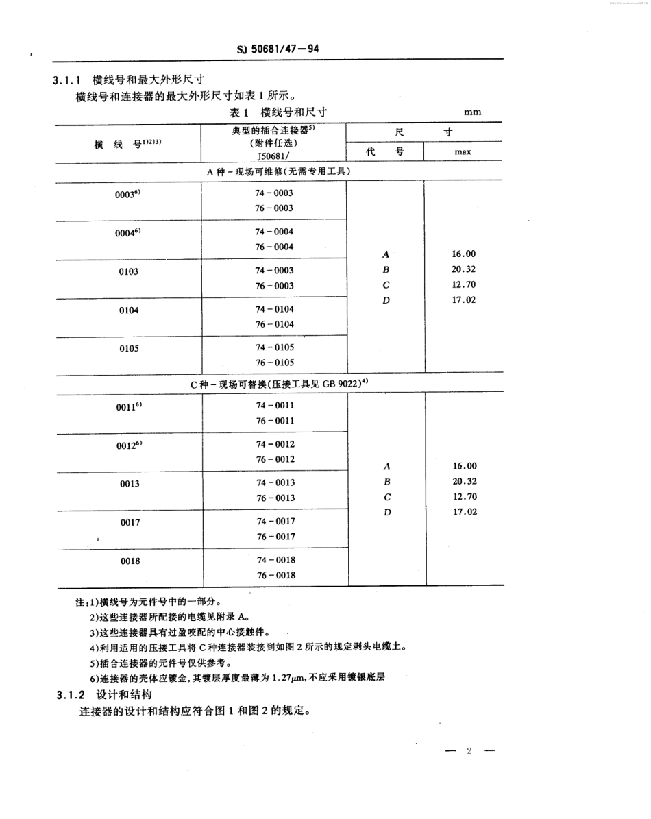 SJ 50681.47-1994 SMC系列(接电缆)插孔接触件直角2级射频同轴插头连接器详细规范.pdf_第2页