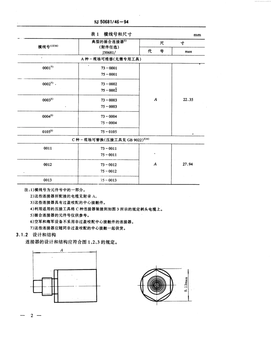 SJ 50681.46-1994 SMC系列(接电缆)插针接触件2级射频同轴插头连接器详细规范.pdf_第2页