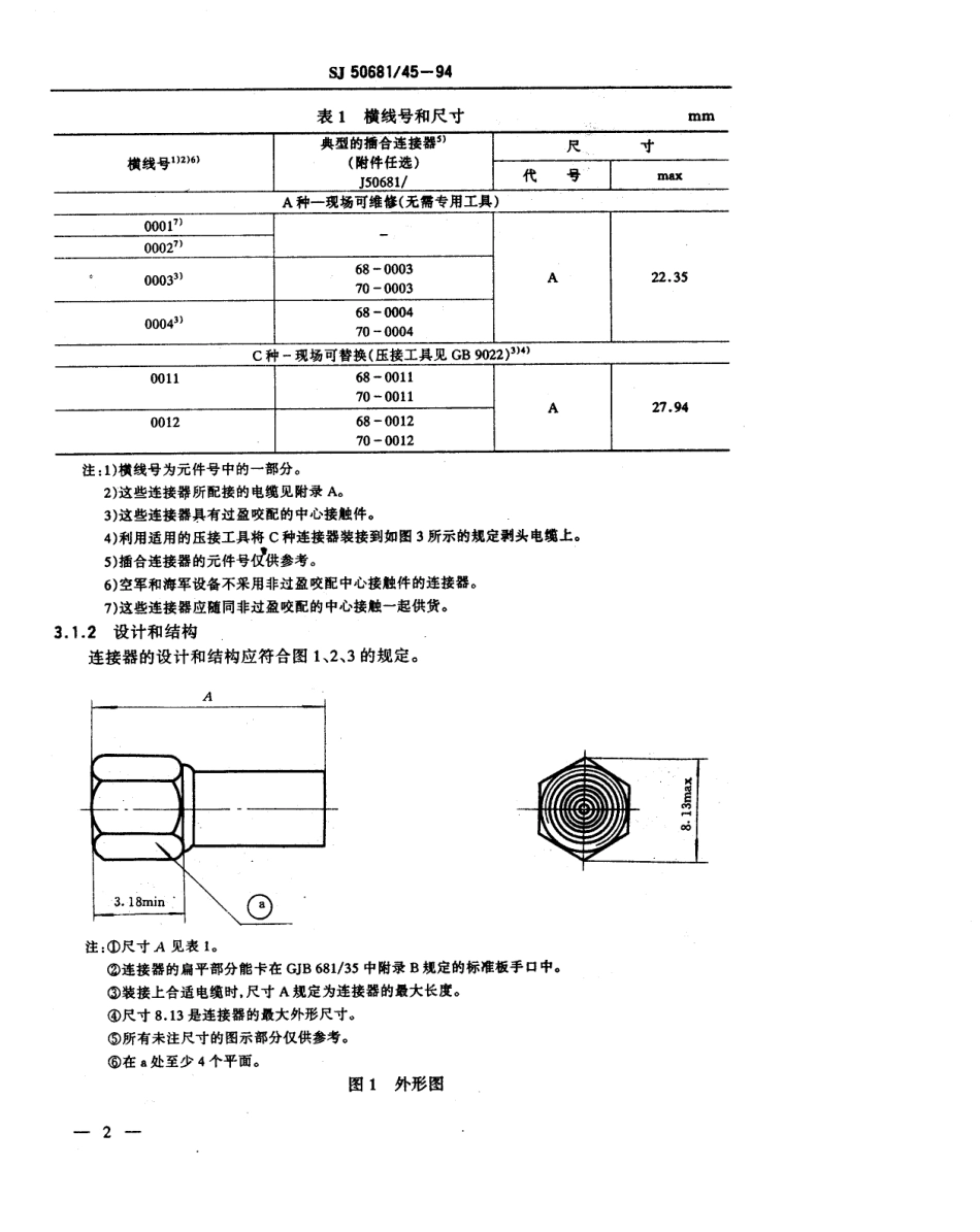 SJ 50681.45-1994 SMC系列(接电缆)插孔接触件2级射频同轴插头连接器详细规范.pdf_第3页