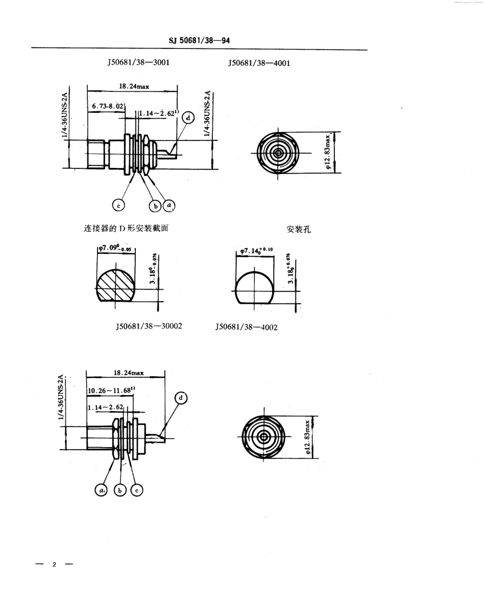 SJ 50681.38-1994 SMA系列(不接电缆)插孔接触件锁紧螺母安装2级射频同轴插座连接器详细规范.pdf_第2页