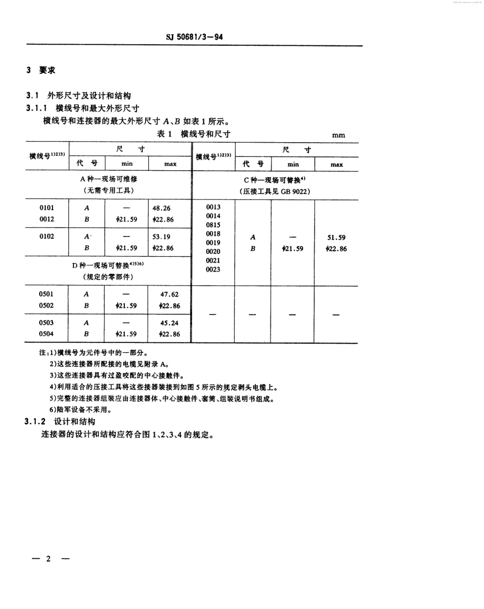 SJ 50681.3-1994 N系列(接电缆)插孔接触件锁紧螺母安装2级射频同轴插座连接器详细规范.pdf_第2页