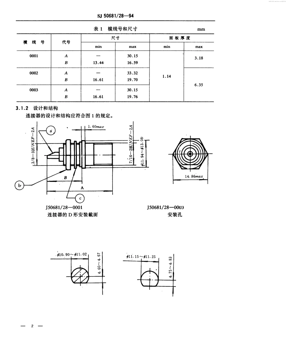 SJ 50681.28-1994 TNC系列(不接电缆)插孔接触件锁紧螺母安装2级射频同轴插座连接器详细规范.pdf_第2页