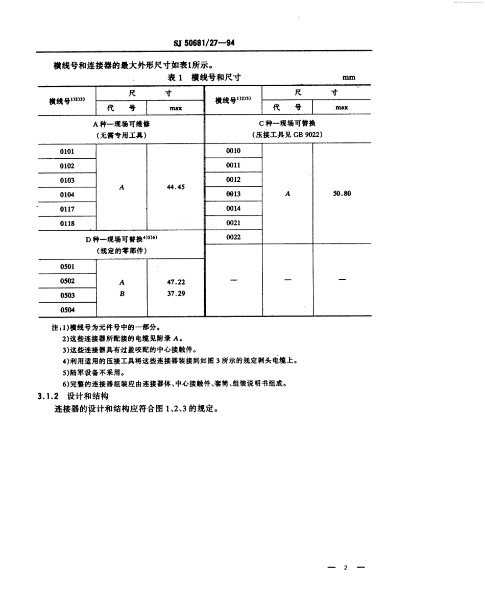 SJ 50681.27-1994 TNC系列(接电缆)插针接触件直角2级射频同轴插头连接器详细规范.pdf_第2页