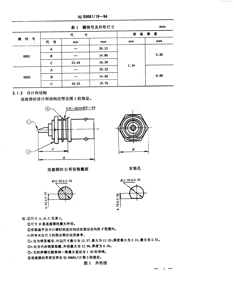 SJ 50681.19-1994 BNC系列(不接电缆)插孔接触件锁紧螺母安装2级射频同轴插座连接器详细规范.pdf_第2页