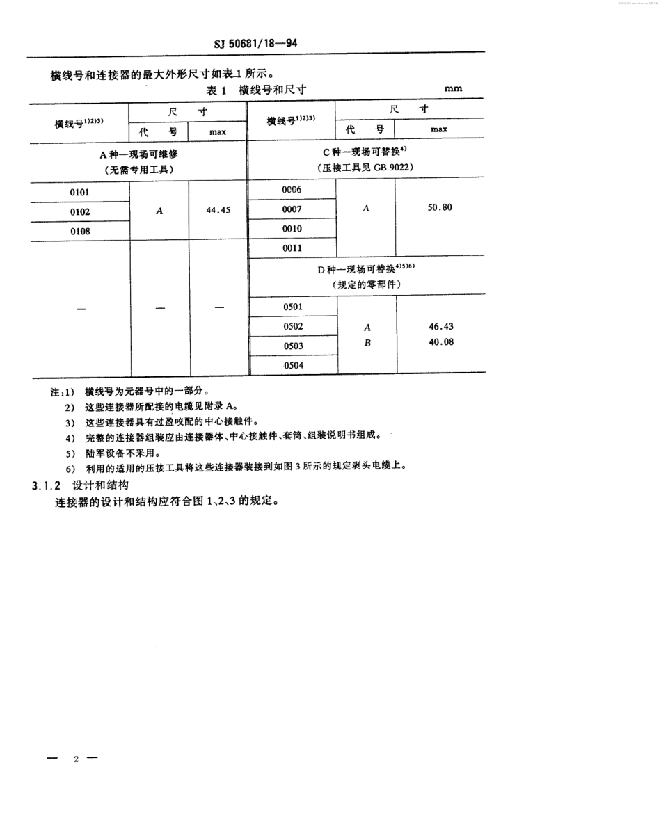 SJ 50681.18-1994 BNC系列(接电缆)插针接触件直角2级射频同轴插头连接器详细规范.pdf_第2页