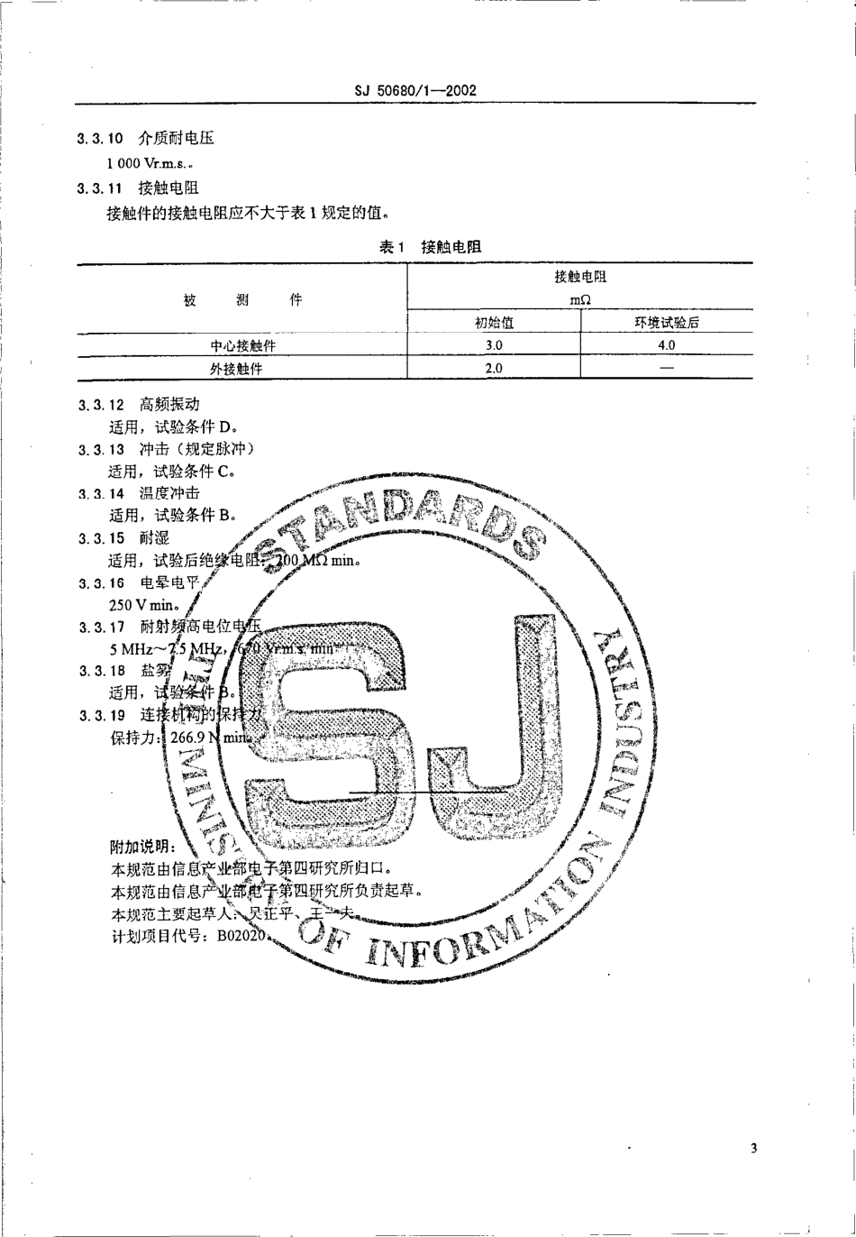 SJ 50680.1-2002 2.92系列内插针到插针2级射频同轴连接器转接器详细规范.pdf_第3页