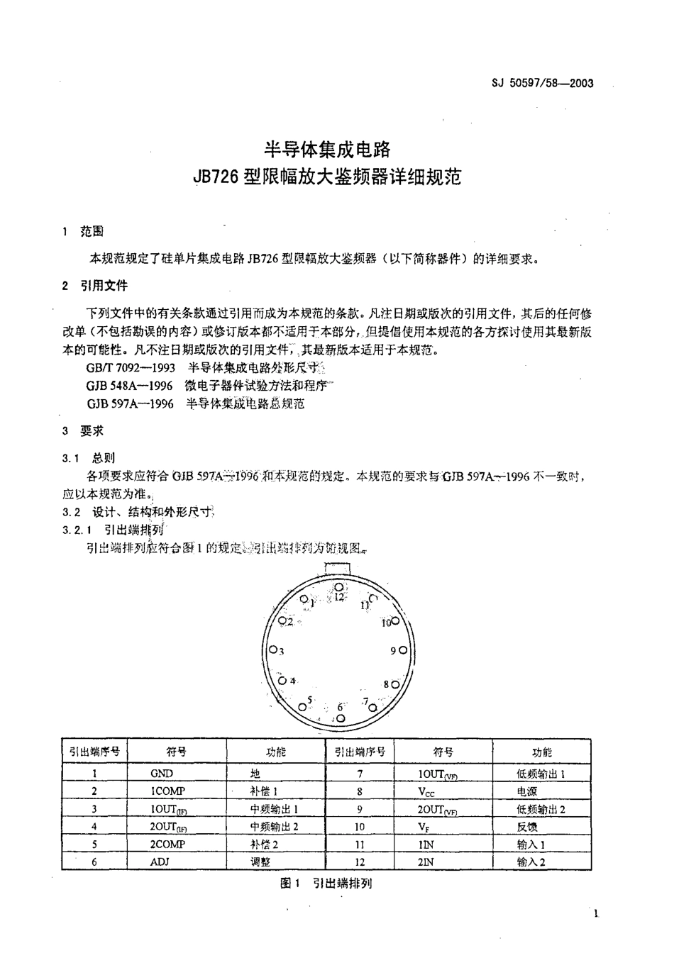 SJ 50597.58-2003 半导体集成电路JB726型限幅放大鉴频器详细规范.pdf_第3页