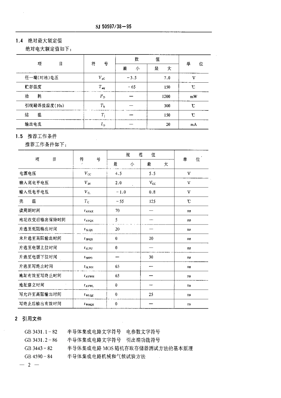 SJ 50597.38-1995 半导体集成电路.JM2148H型NMOS 1024×4位静态随机存取存储器详细规范.pdf_第3页