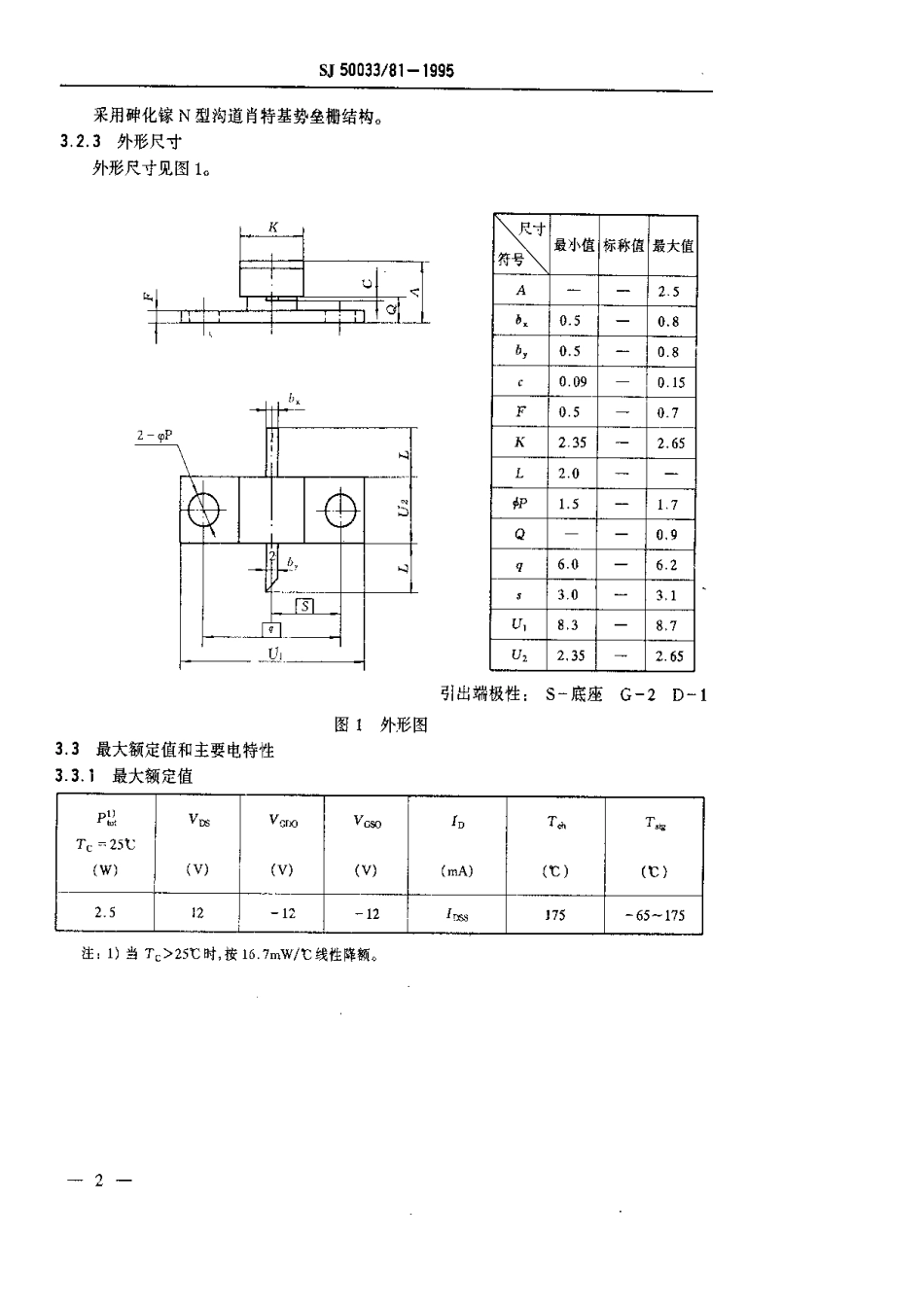 【电子行业军用标准】SJ 50033.81-1995 半导体分立器件.CS0524型砷化镓微波功率场效应晶体管详细规范.pdf_第3页