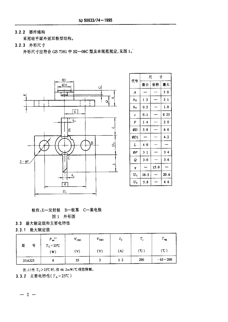 【电子行业军用标准】SJ 50033.74-1995 半导体分立器件.3DA325型硅微波功率晶体管详细规范.pdf_第3页