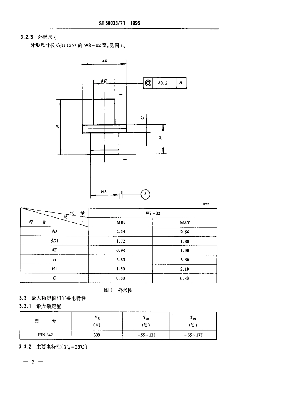 【电子行业军用标准】SJ 50033.71-1995 半导体分立器件.PIN342型PIN二极管详细规范.pdf_第3页