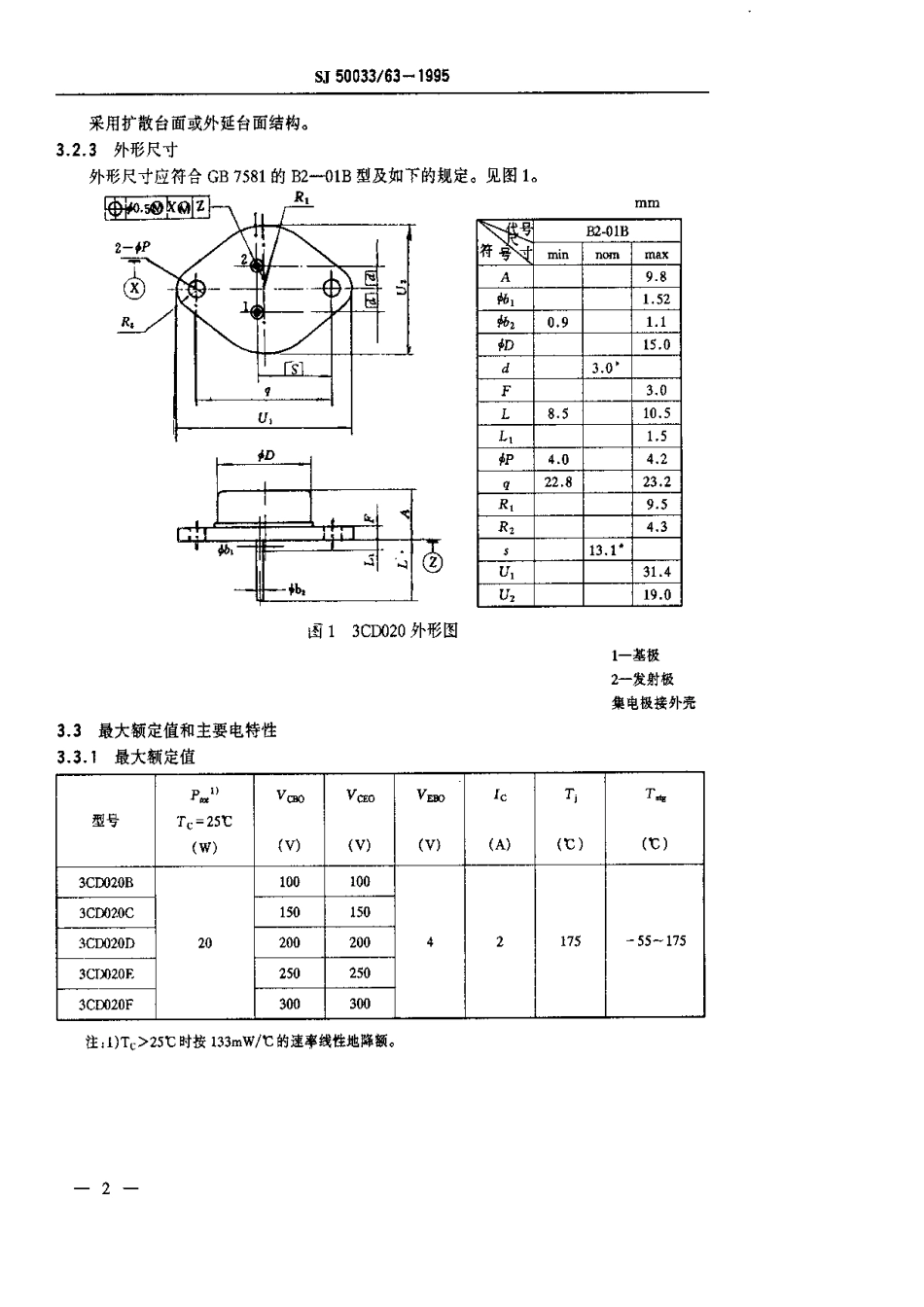 【电子行业军用标准】SJ 50033.63-1995 半导体分立器件.3CD020型低频大功率晶体管详细规范.pdf_第3页
