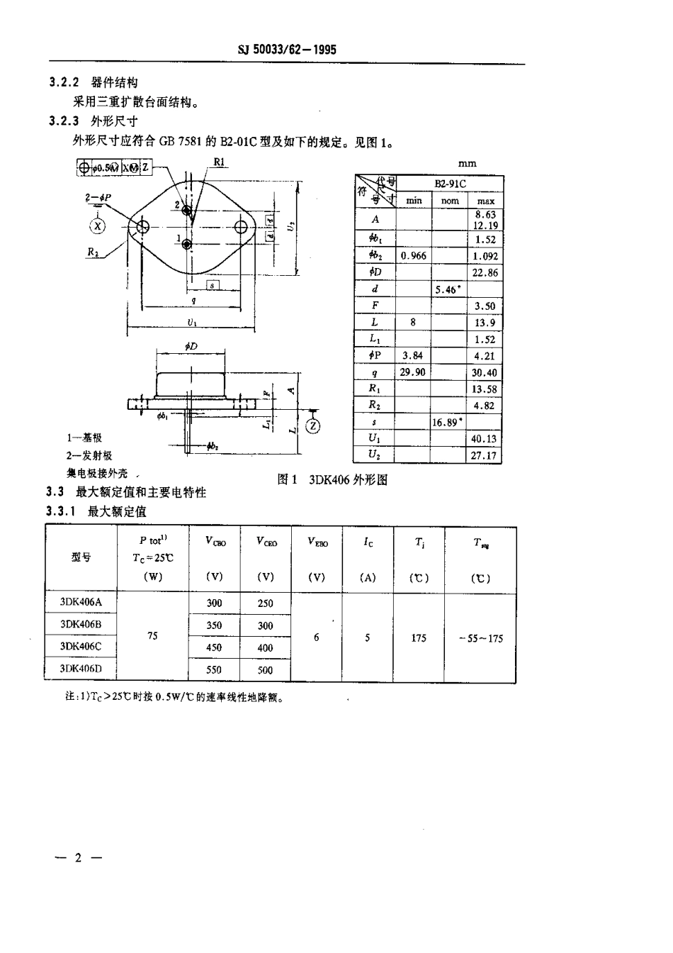 【电子行业军用标准】SJ 50033.62-1995 半导体分立器件.3DK406型高压功率开关晶体管详细规范.pdf_第3页