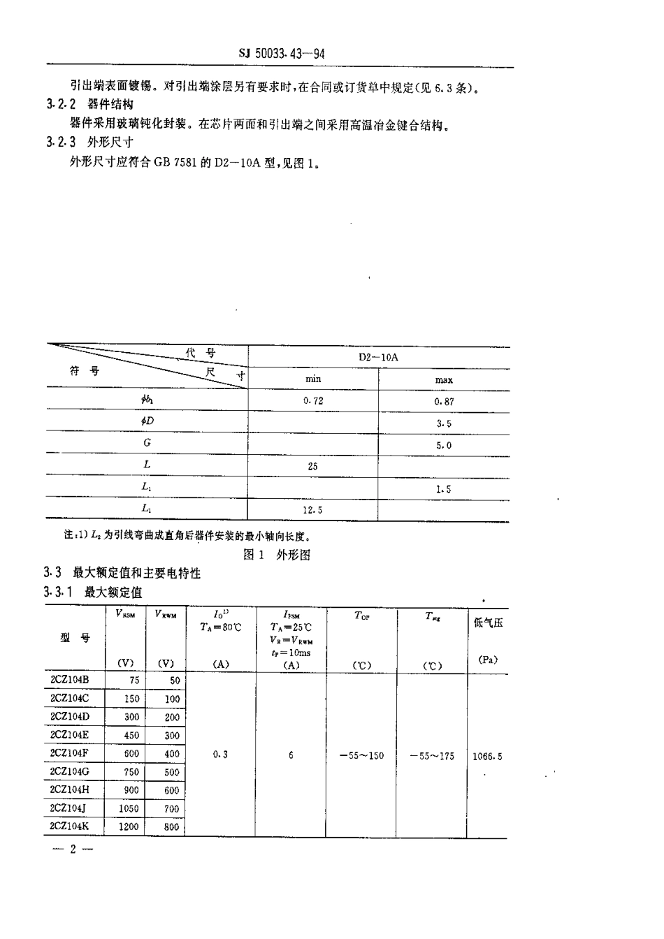 【电子行业军用标准】SJ 50033.43-1994 半导体分立器件.2CZ104型硅开关整流二极管详细规范.pdf_第3页