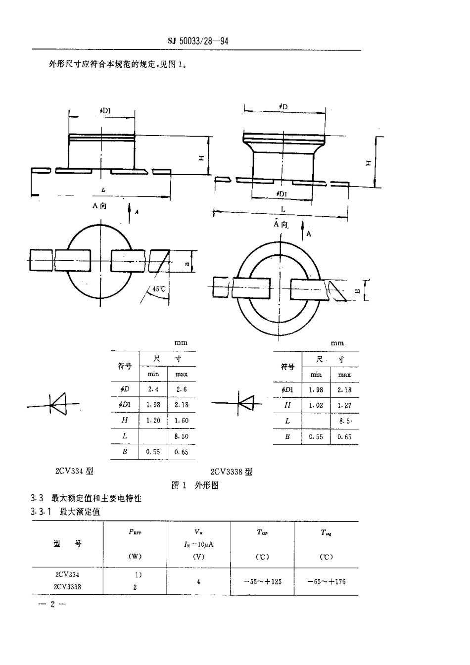 【电子行业军用标准】SJ 50033.28-1994 半导体分立器件2CV334、2CV3338型微带混频二极管详细规范.pdf_第3页