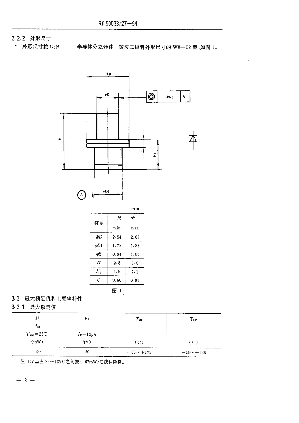 【电子行业军用标准】SJ 50033.27-1994 半导体分立器件2EC600系列砷化镓变容二极管详细规范.pdf_第3页