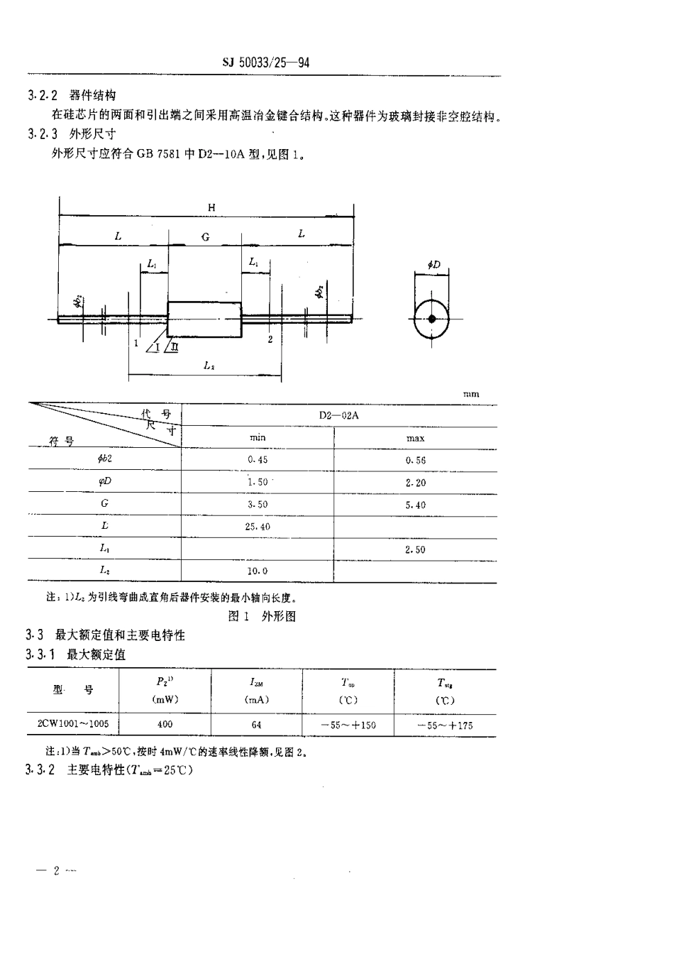 【电子行业军用标准】SJ 50033.25-1994 半导体分立器件2CW1001～2CW1005型硅电压调整二极管详细规范.pdf_第3页