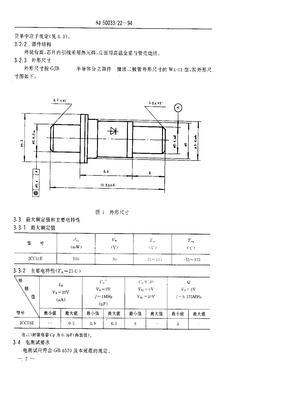 【电子行业军用标准】SJ 50033.22-1994 半导体分立器件2CC51E型硅电调变容二极管详细规范.pdf_第3页